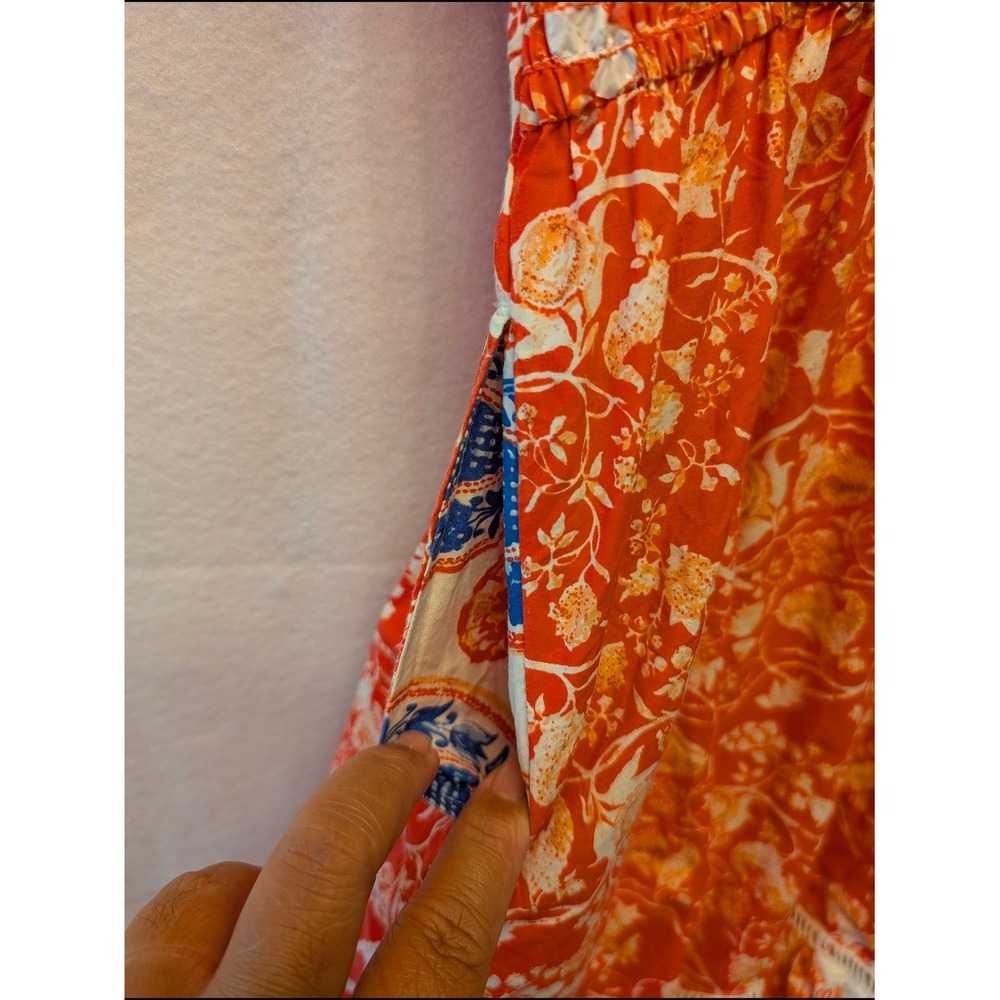 Kalki Koechlin x Max Midi Dress Womens L Red Floral Boho Puff Sleeve Excellent - Picture 13 of 14